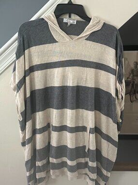 All At Once Striped Hooded Poncho Top – Size L/Loose Fit
